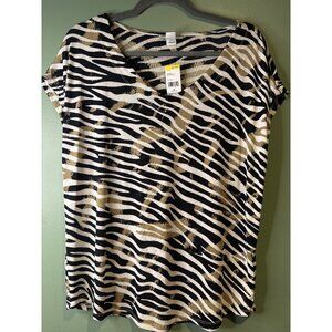 Jaclyn Smith M NWT Slinky Print VNeck Top Y2K Retro Lightweight Spring Layering